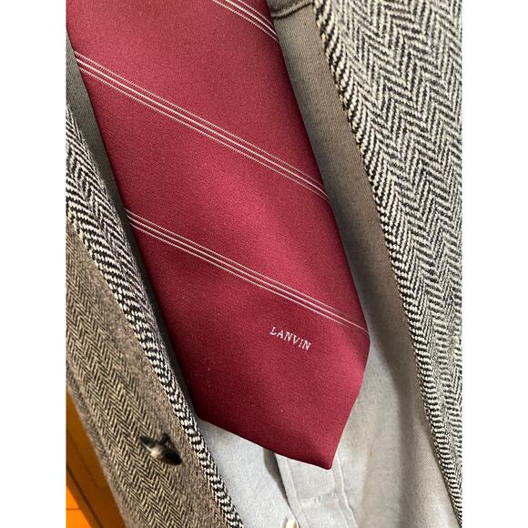 Vintage Lanvin necktie in dark red with stripes - Picture 1 of 5